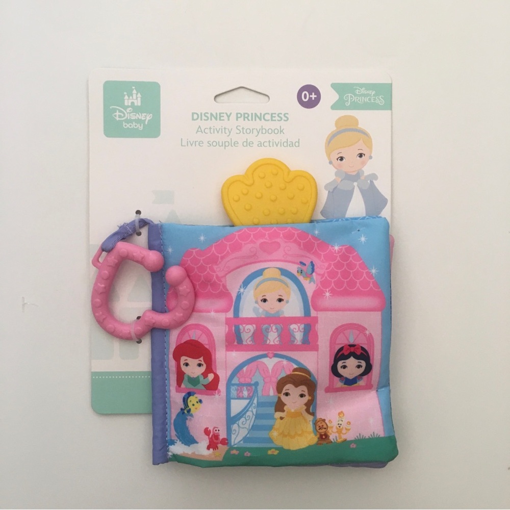 Disney Baby Princess Pink & Blue Storybook Soft Book Crinkles with Teether Heart